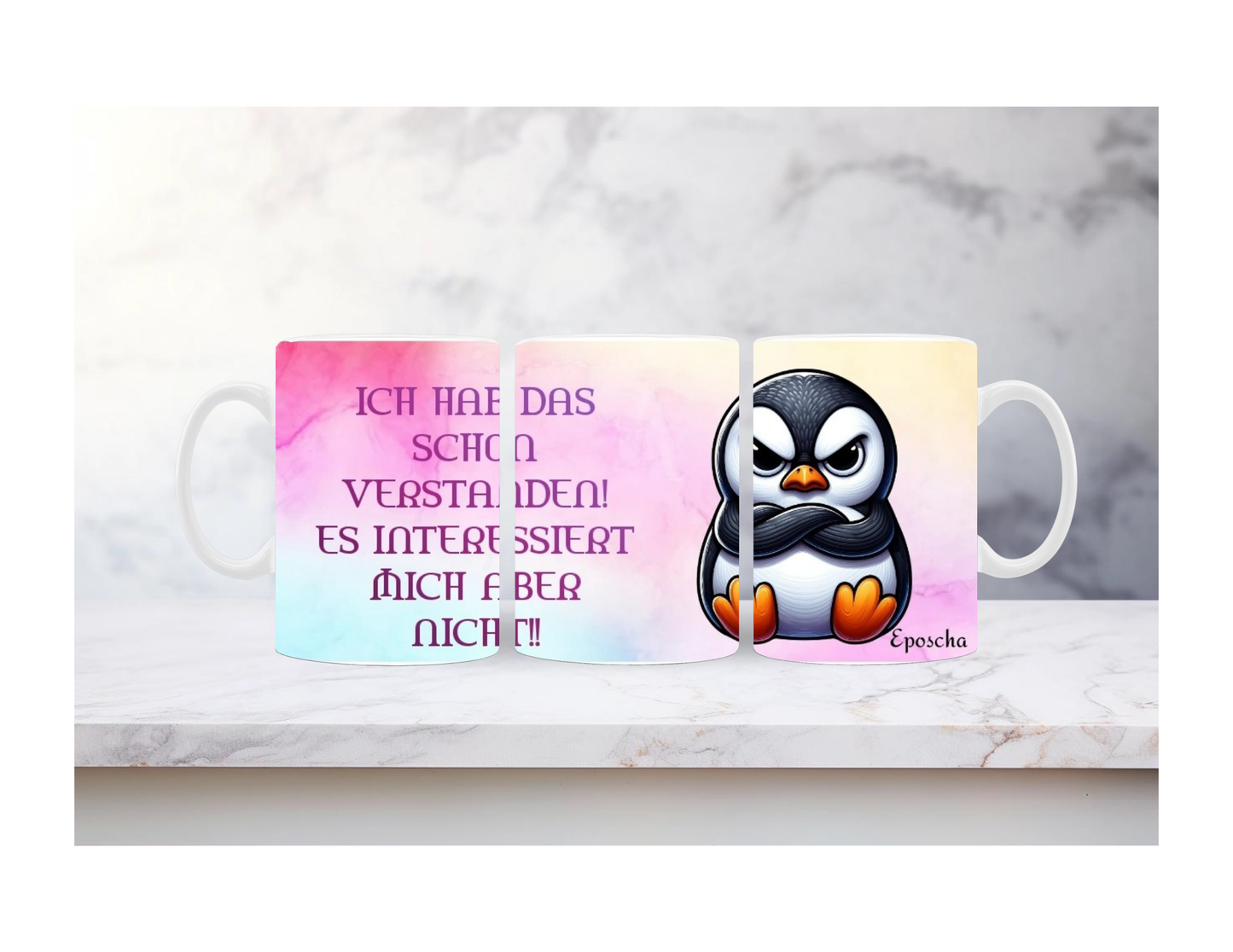 Bockiger Pinguin mit Spruch