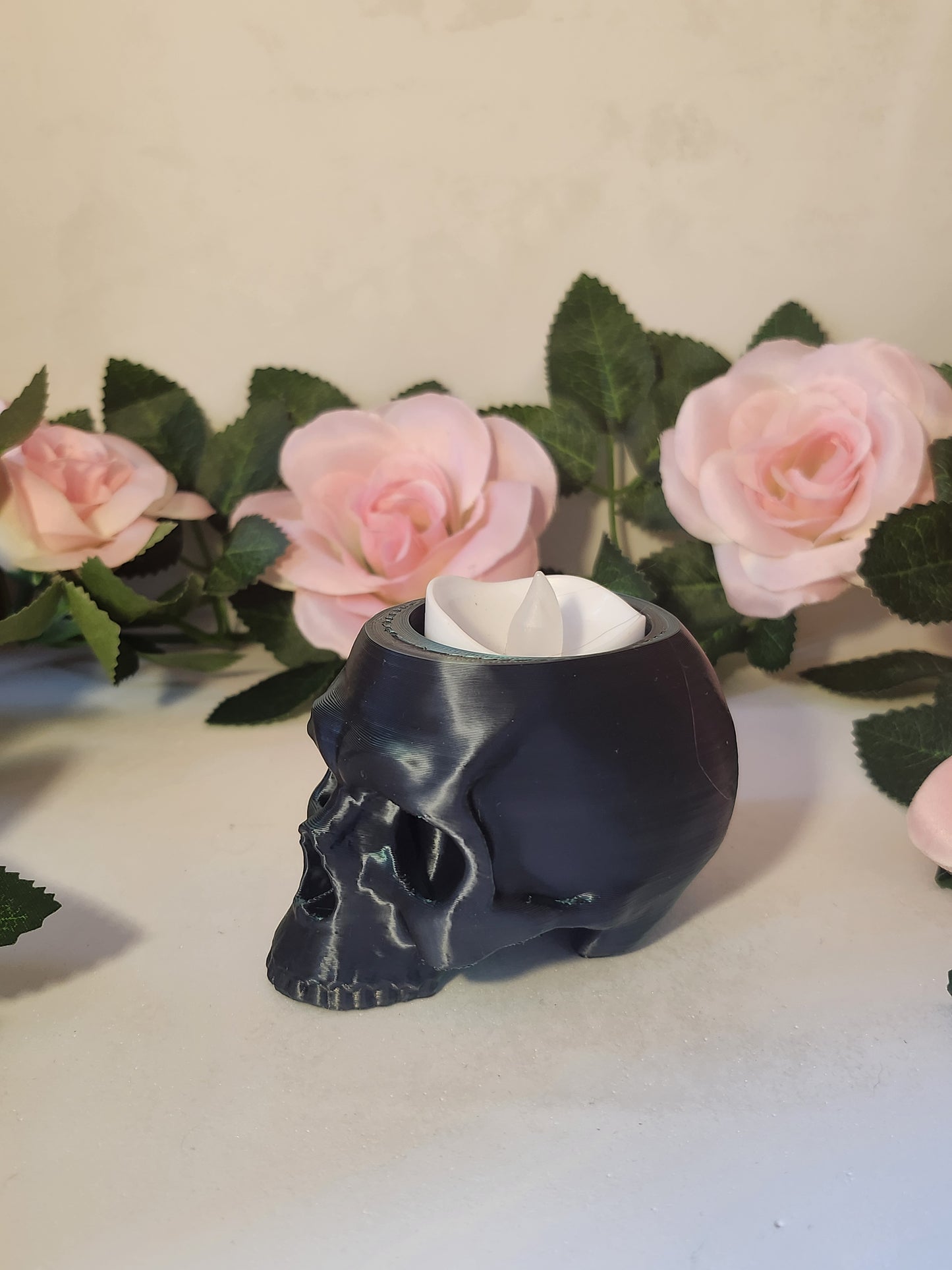 LED Teelicht skull -Grün/Schwarz
