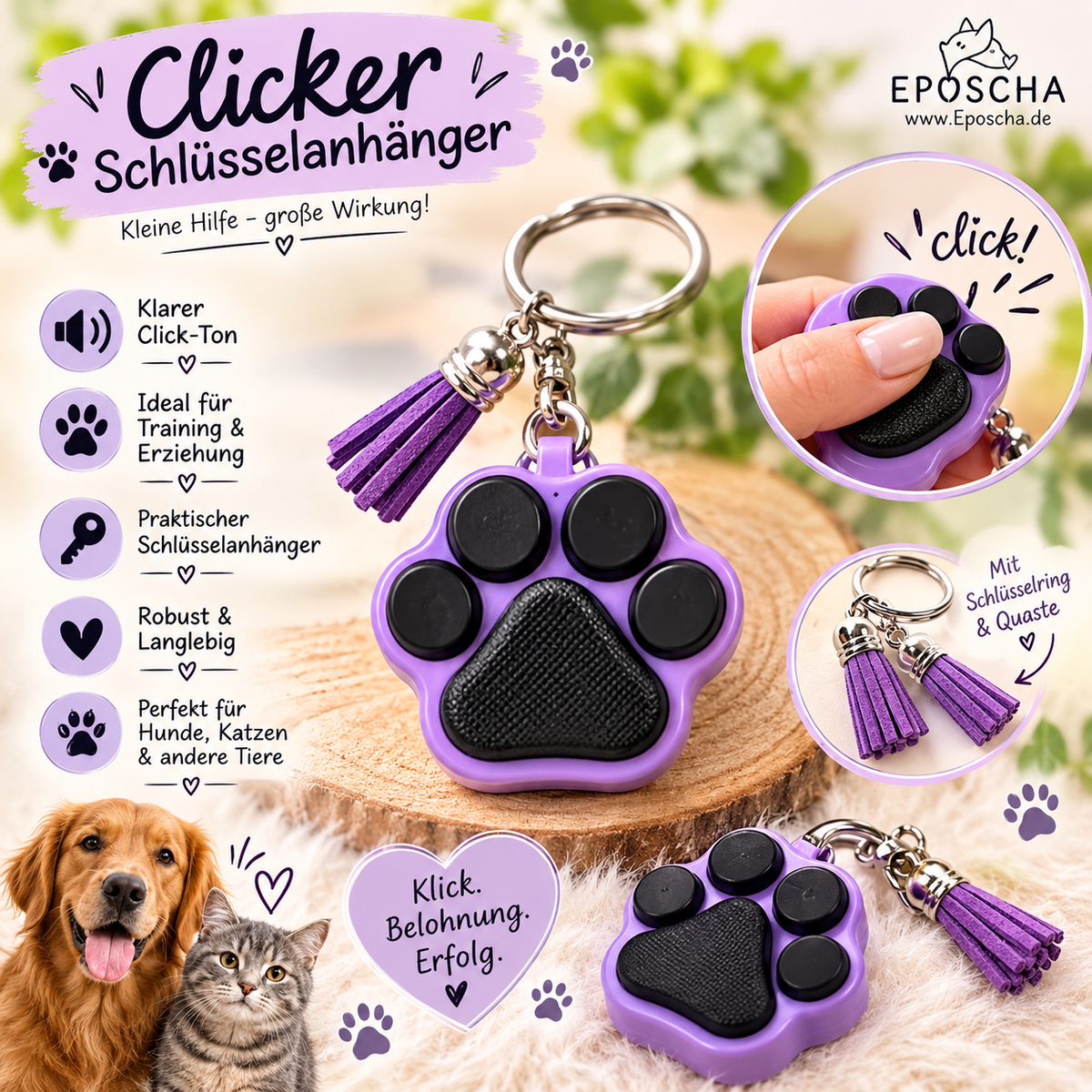 Lila Pfoten clicker- Schlüsselanhänger