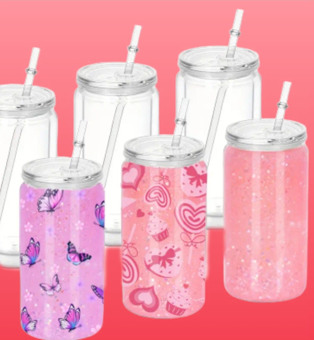 Kunststoffbecher glitzer/lava 470ml Klar