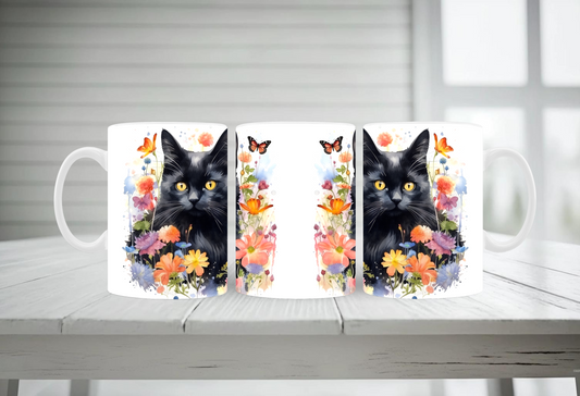 Schwarze Katze- Blumen