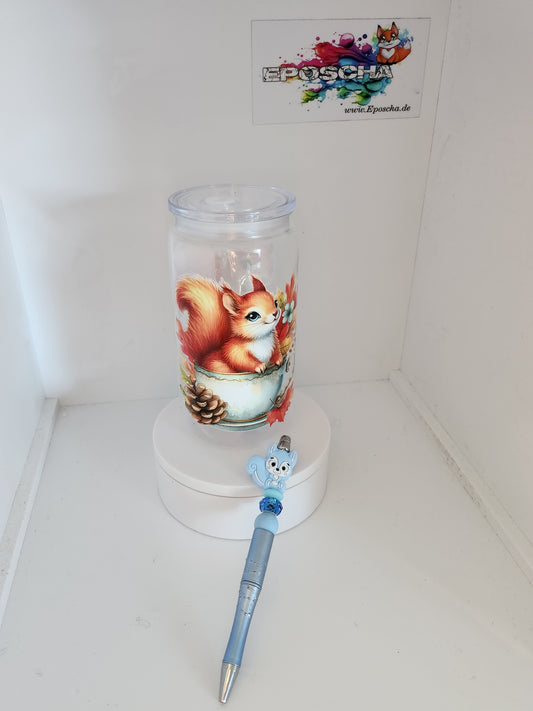 Trinkbecher + kugelschreiber set- Eichhörnchen